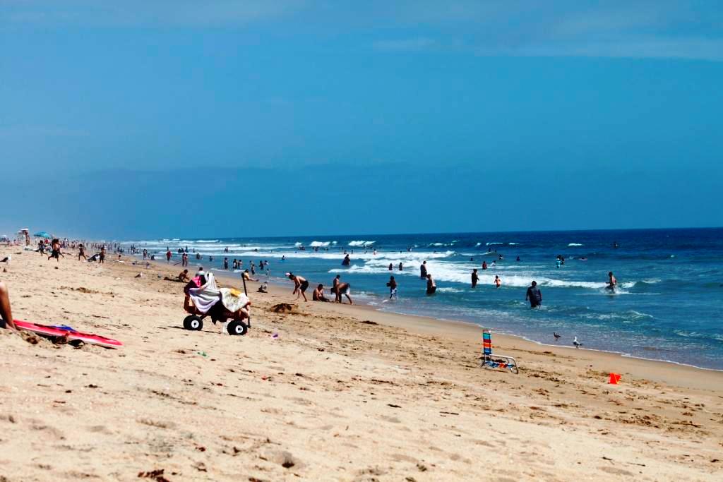 Bolsa Chica State Beach Park in Huntington Beach, California busy summer day