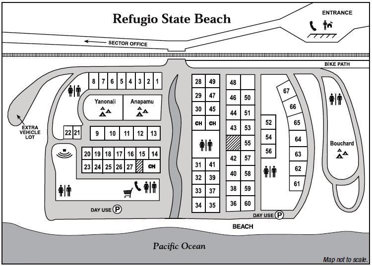 Campground Map of Refugio State Beach in Goleta, California