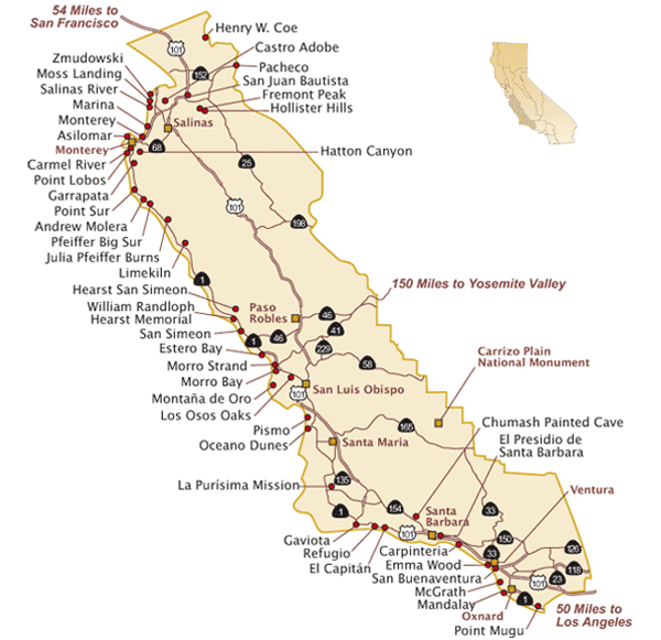Central Coast of California State Parks Map