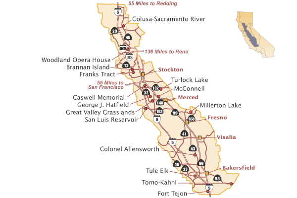 Central Valley Region of California State Parks Map