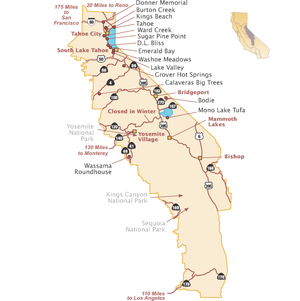 High Sierra Region of California State Parks Map