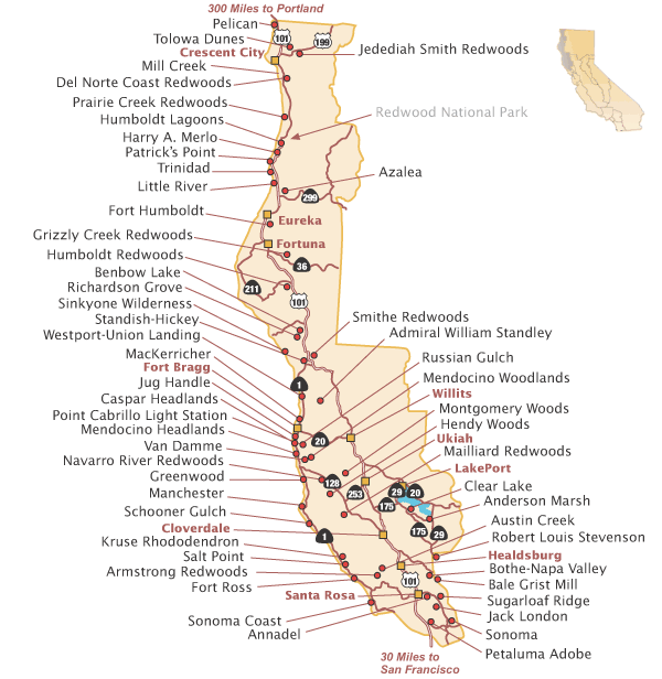 Northern Coast of California State Parks Map