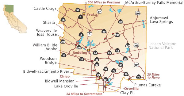 Shasta Cascade Region of California State Parks Map